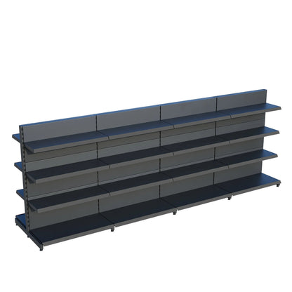 Antrasit Metal Çift Yönlü Orta Reyon 4 Katlı 4'li Birleşik  Market Raf Sistemi | Market Rafı | G360CM Yükseklik H140 CM| Raffar