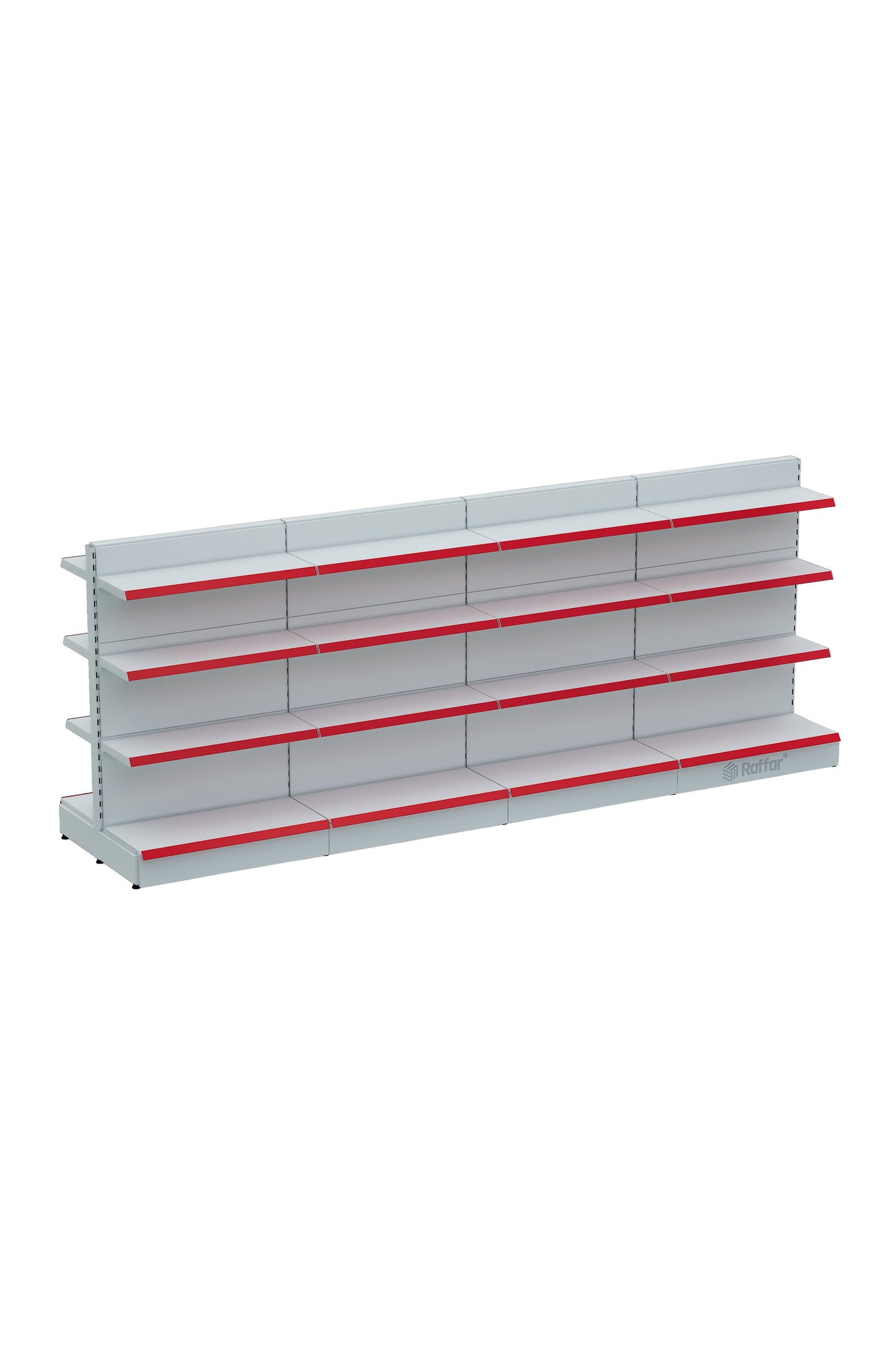 Raft de mijloc de magazin, cu bază, cu două fețe, cu 4 nivele, alb, 4 unități – L360 × Î140 × A30/40 cm