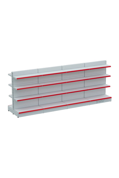 Raft de mijloc de magazin, cu bază, cu două fețe, cu 4 nivele, alb, 4 unități – L360 × Î140 × A30/40 cm