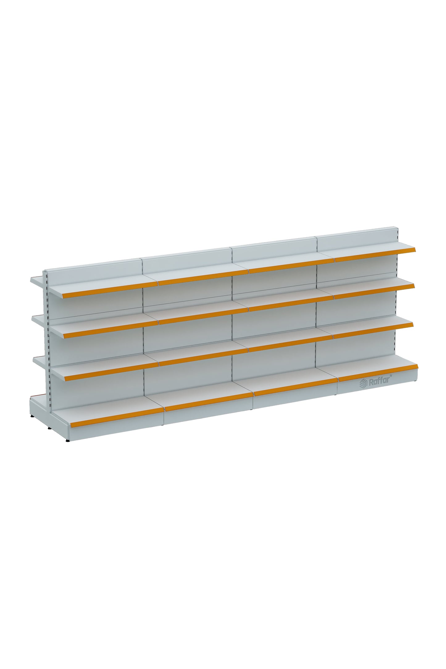 Raft de mijloc de magazin, cu bază, cu două fețe, cu 4 nivele, alb, 4 unități – L360 × Î140 × A30/40 cm
