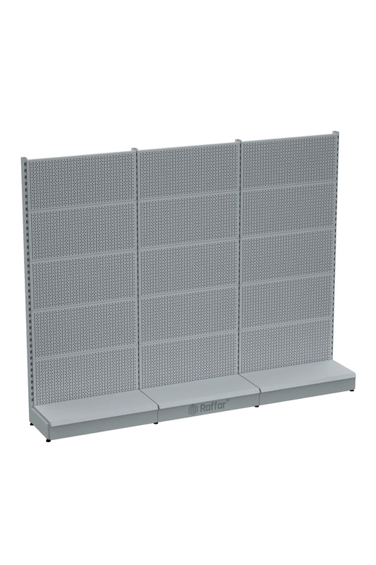 Sistem de rafturi pentru magazine cu găuri, metal alb BAZALI, 3 unități, combinate | Rafturi pentru materiale de construcții | L270CM Înălțime H220 CM|