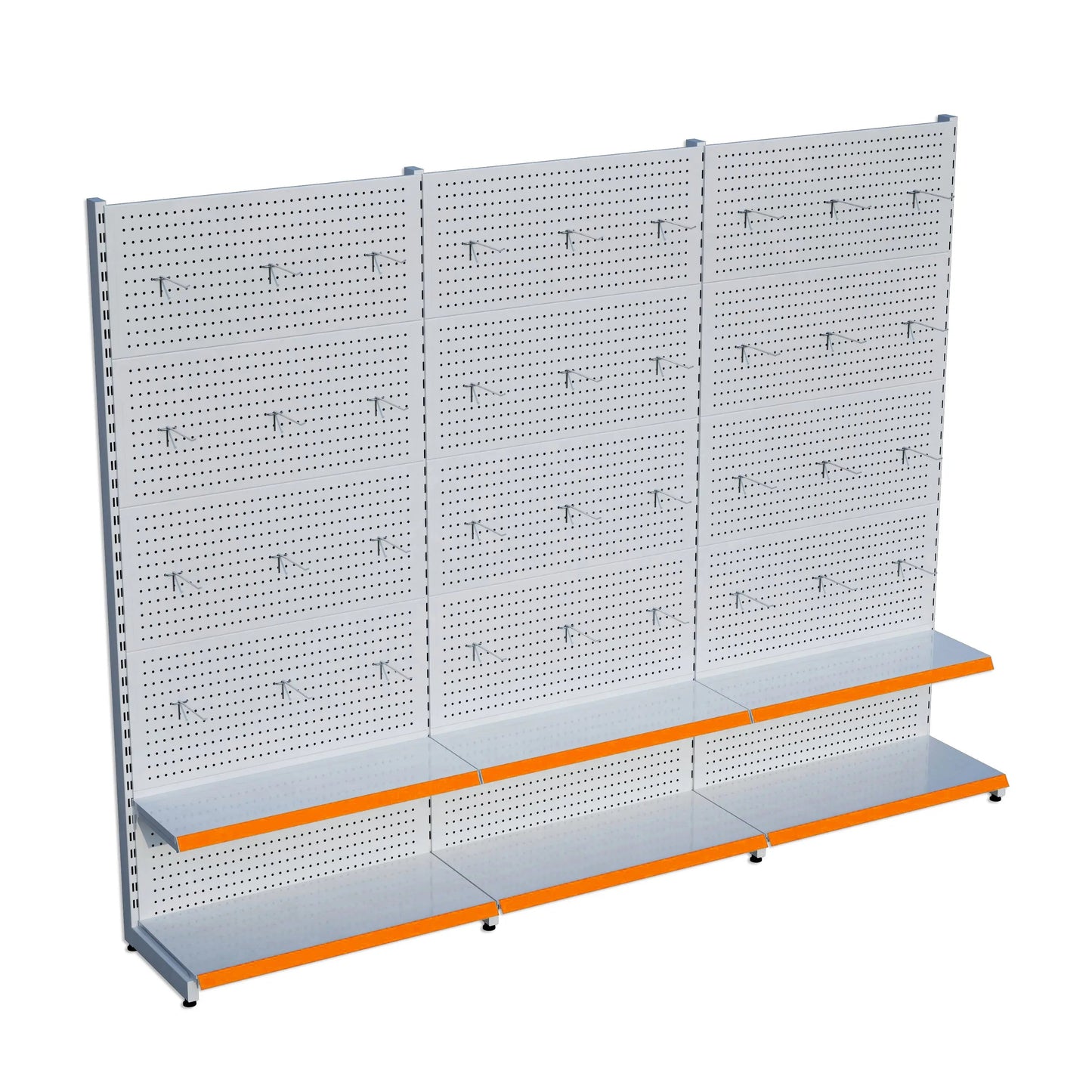 Beyaz Metal Delikli 3'lü Birleşik 2 Katlı Market Raf Sistemi | Hırdavat Rafı |  G270CMYükseklik H220 CM| Raffar