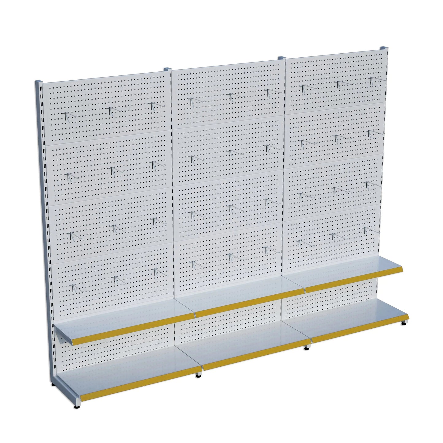 Beyaz Metal Delikli 3'lü Birleşik 2 Katlı Market Raf Sistemi | Hırdavat Rafı |  G270CMYükseklik H220 CM| Raffar