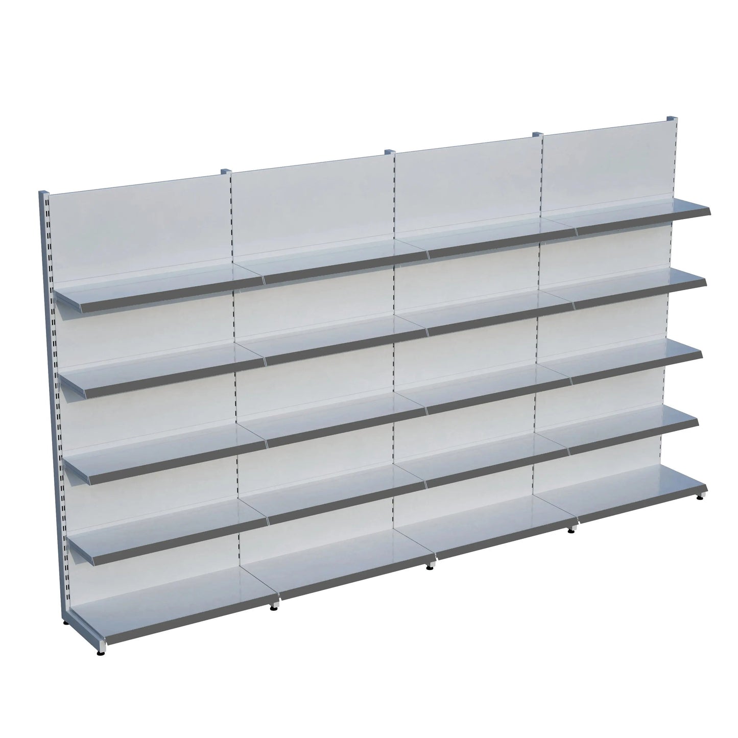 Beyaz Metal 5 Katlı 4'lü Birleşik Katlı Market Raf Sistemi | Market Rafı | G360CM Yükseklik H220 CM| Raffar